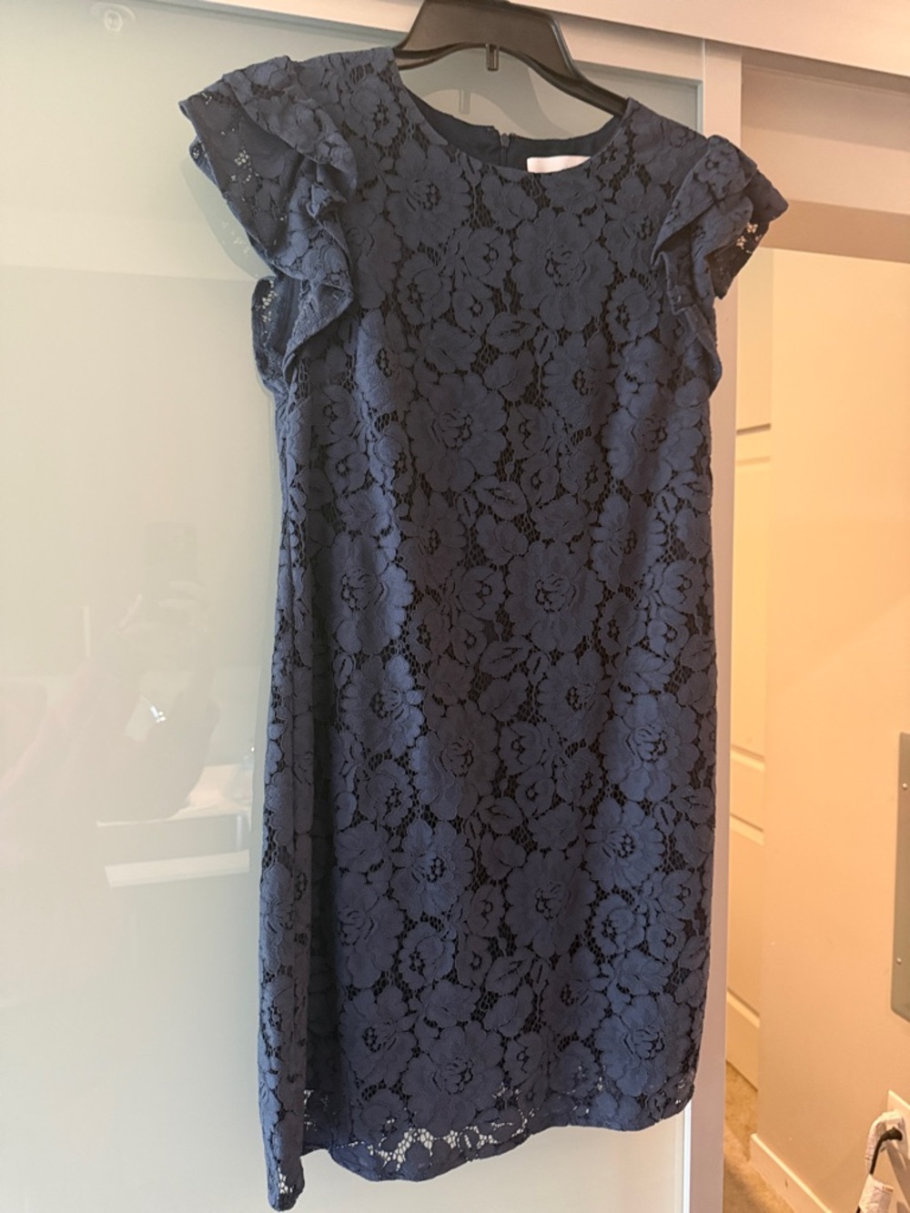 Charles Henry Navy Lace Midi Dress with Flutter Cap Sleeves